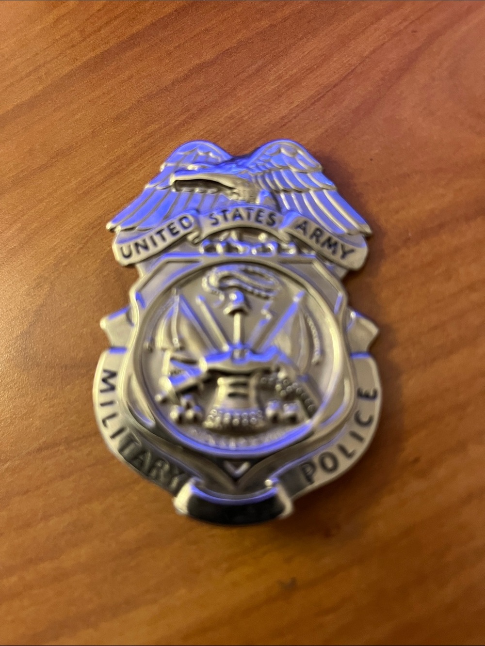 United States Army Military Police Silver Badge Display